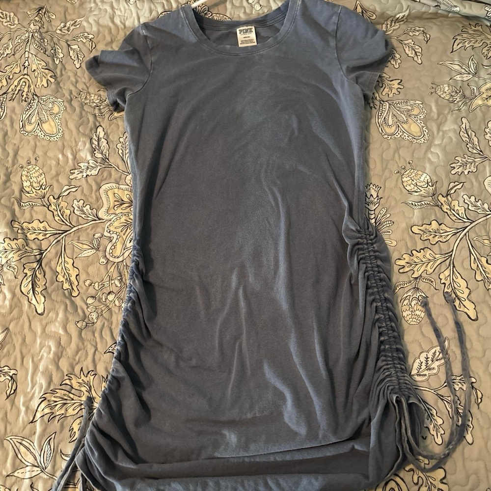 Medium Blue Bodycon Victoria’s Secret Pink dress with ruching on the side🦋🧵